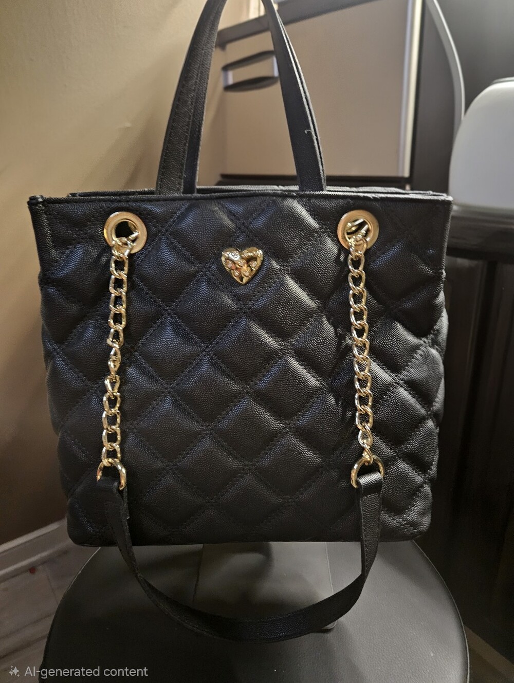 💥Sale💥NWOT Betsey Johnson Black Heart Quilted Tote with Gold Chain Straps